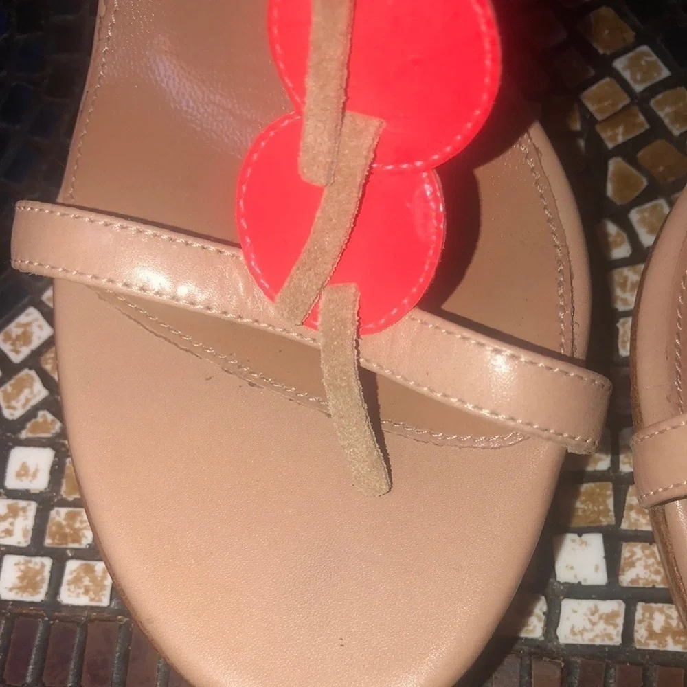 Sergio Rossi Coral Orange Frilled Leather Platform Open Toe Italian Sandals 37.5 - Picture 3 of 16